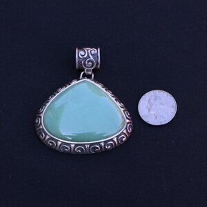 Green Chrysoprase Pendant set in heavy Sterling Silver